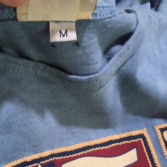 Cactus Bay Vintage light tie dye blue Maxi Dress Patriotic Flag Print Tie Back M - Picture 8 of 14